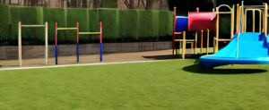 Ein Spielplatz mit Rutsche und grünem Gras, ideal für zu Hause.